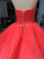 Watermelon Red Strapless Tulle Tiers Pleats Prom Dress