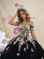 Navy Blue Velvet Off the Shoulder Appliques Beading Prom Dress