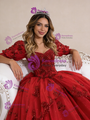 Red Long Sleeve Tulle Sequins Appliques Prom Dress