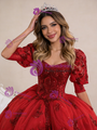 Red Long Sleeve Tulle Sequins Appliques Prom Dress