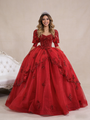 Red Long Sleeve Tulle Sequins Appliques Prom Dress