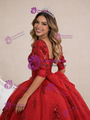 Red Long Sleeve Tulle Sequins Appliques Prom Dress