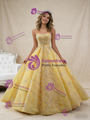 Yellow Tulle Strapless Sequins Beading Prom Dress