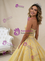 Yellow Tulle Strapless Sequins Beading Prom Dress