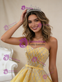 Yellow Tulle Strapless Sequins Beading Prom Dress