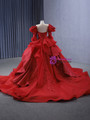 Red Long Sleeve Backless 3D Appliques Prom Dress