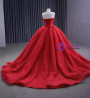 Red Tulle Sequins Strapless 3D Flower Prom Dress