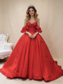 Red Tulle Sequins Strapless 3D Flower Prom Dress