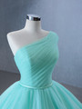 Light Green Tulle One Shoulder Pleats Prom Dress