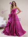 Simple Fuchsia Satin Strapless Pleats Prom Dress