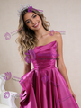 Simple Fuchsia Satin Strapless Pleats Prom Dress