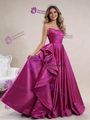 Simple Fuchsia Satin Strapless Pleats Prom Dress