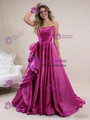 Simple Fuchsia Satin Strapless Pleats Prom Dress