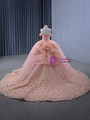 Pink Tulle Off the Shoulder 3D Flower Prom Dress
