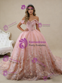 Pink Tulle Off the Shoulder 3D Flower Prom Dress