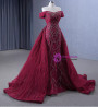 Burgundy Mermaid Sequins Tulle Off the Shoulder Pleats Prom Dress