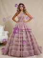 Pink Tulle One Shoulder Pleats Prom Dress