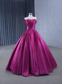 Fuchsia Satin Strapless Pleats Prom Dress