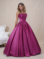 Fuchsia Satin Strapless Pleats Prom Dress