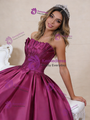 Fuchsia Satin Strapless Pleats Prom Dress