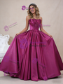 Fuchsia Satin Strapless Pleats Prom Dress
