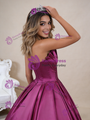 Fuchsia Satin Strapless Pleats Prom Dress