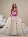 Champagne Tulle Sequins 3D Flower Beading Prom Dress