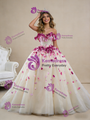 Champagne Tulle Sequins 3D Flower Beading Prom Dress