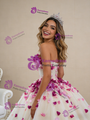 Champagne Tulle Sequins 3D Flower Beading Prom Dress