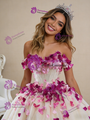 Champagne Tulle Sequins 3D Flower Beading Prom Dress