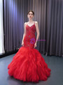 Red Mermaid Lace Spaghetti Straps Beading Prom Dress