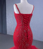 Red Mermaid Lace Spaghetti Straps Beading Prom Dress