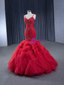 Red Mermaid Lace Spaghetti Straps Beading Prom Dress