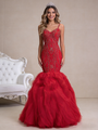 Red Mermaid Lace Spaghetti Straps Beading Prom Dress