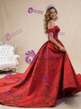 Vintage Red Tulle Sequins Off the Shoulder Pearls Prom Dress