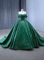 Vintage Green Tulle Sequins Pearls Prom Dress