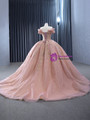 Pink Tulle Sequins Off the Shoulder Beading Appliques Prom Dress