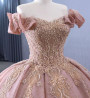 Pink Tulle Sequins Off the Shoulder Beading Appliques Prom Dress