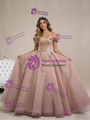 Pink Tulle Sequins Off the Shoulder Beading Appliques Prom Dress