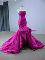 Fuchsia Mermaid Satin Hi Lo Pleats Prom Dress