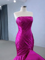 Fuchsia Mermaid Satin Hi Lo Pleats Prom Dress