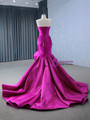 Fuchsia Mermaid Satin Hi Lo Pleats Prom Dress