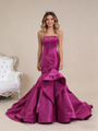 Fuchsia Mermaid Satin Hi Lo Pleats Prom Dress