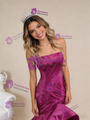 Fuchsia Mermaid Satin Hi Lo Pleats Prom Dress