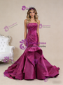 Fuchsia Mermaid Satin Hi Lo Pleats Prom Dress