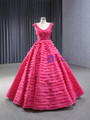Fuchsia V-neck Pleats Tiers Prom Dress With Jacket