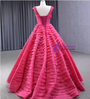 Fuchsia V-neck Pleats Tiers Prom Dress With Jacket