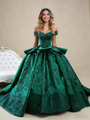 Green Satin Off the Shoulder Sequins Appliques Prom Dress