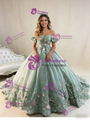 Green Ball Gown Tulle Sequins 3D Flower Prom Dress