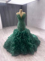 Dark Green Mermaid Strapless Beading Prom Dress